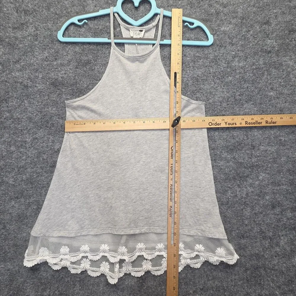 L.A. Hearts Tank Top Womens XS Gray Halter Embroidered Lace Hem Jersey